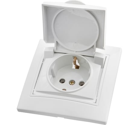 Одноместная розетка АБК-СИЛА с заземляющим контактом и защитной крышкой 16А 220В "ПАНДОРА" белая 5401421