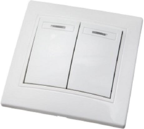 2-клавишный выключатель АБК-СИЛА с подсветкой 10А "ПАНДОРА" белый 5401205