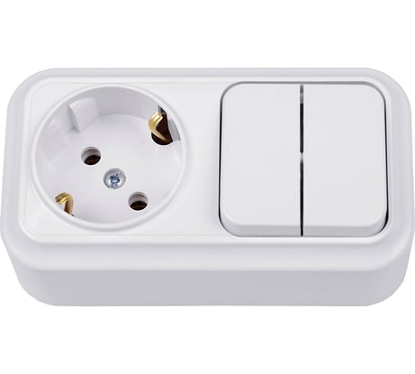 Блок Bylectrica 2 выключателя + розетка с заземляющим контактом ОУ, серия ВАРИАНТ, белый, 2В-РЦ-7122
