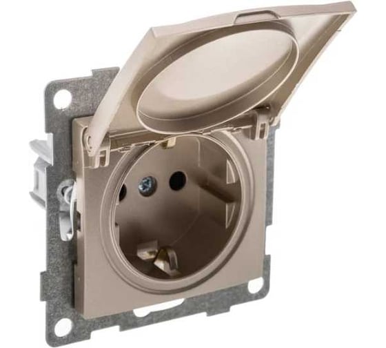 Механизм розетки GUSI ELECTRIC Ugra 1-ой с заземлением, с защитными шторками и крышкой, СУ, 16А, 250В , шампань С11Р91-027