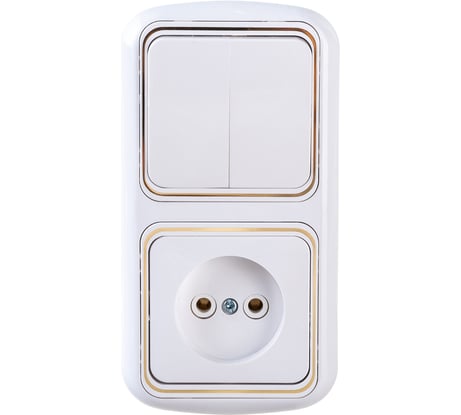 Блок Bylectrica 2 выключателя + розетка СУ, серия ГАРМОНИЯ ЛЮКС, белый, 2В-РЦ-535 з