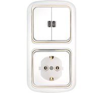 Блок Bylectrica 2 выключателя + розетка с заземляющим контактом СУ с подсветкой, серия ГАРМОНИЯ ЛЮКС, белый, 2В-РЦ-601 з