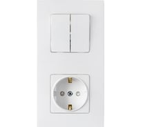 Блок Bylectrica 2 выключателя + розетка с заземляющим контактом со шторкой СУ, серия МАСТЕР, белый, 2В-РЦ-7026
