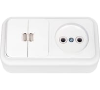 Блок Bylectrica 2 выключателя + розетка ОУ с подсветкой, серия ПРАЛЕСКА, белый, 2В-РЦ-565