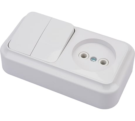 Блок Bylectrica 2 выключателя + розетка ОУ, серия ПРАЛЕСКА, белый, 2В-РЦ-523