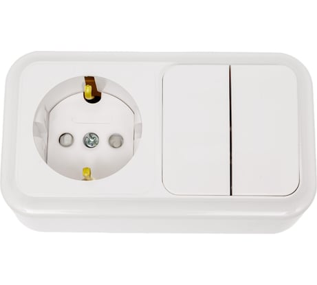 Блок Bylectrica 2 выключателя + розетка с заземляющим контактом ОУ со шторкой, серия ПРАЛЕСКА, белый, 2В-РЦ-579