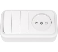 Блок Bylectrica 3 выключателя + розетка ОУ со шторкой, серия ПРАЛЕСКА, белый, 3В-РЦ-575