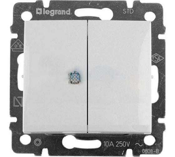 Выключатель Legrand двойной с индикацией Valena, белый 694278