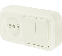 Блок Bylectrica, 2 выключателя + розетка ОУ, серия ПРАЛЕСКА, бежевый 2В-РЦ-523