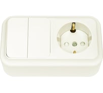 Блок Bylectrica, 2 выключателя + розетка с заземляющим контактом ОУ со шторкой, серия ПРАЛЕСКА, бежевый 2В-РЦ-579
