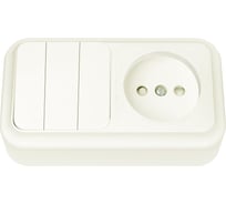 Блок Bylectrica, 3 выключателя + розетка ОУ со шторкой, серия ПРАЛЕСКА, бежевый 3В-РЦ-575