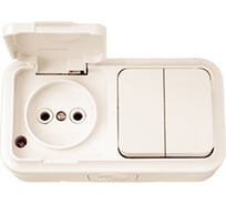 Блок Bylectrica 2 выключателя + розетка ОУ IP54, серия ПРАЛЕСКА АКВА, 2В-РЦ-655 бежевый
