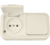 Блок Bylectrica 1 выключатель + розетка ОУ IP54, серия ПРАЛЕСКА АКВА, бежевый, В-РЦ-653 бежевый