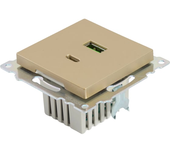 Механизм розетки 2-местной STEKKER USB + type C, 250В, 3А, max 20W, GLS10-7116-08, серия Катрин, золото, 50053