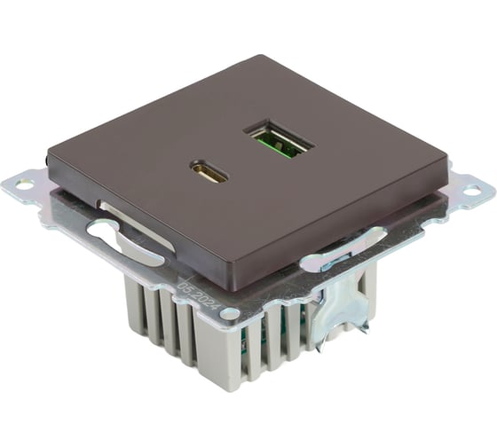 Механизм розетки 2-местной STEKKER USB + type C, GLS10-7116-04, 250В, 3А, max 20W,серия Катрин, шоколад, 50057