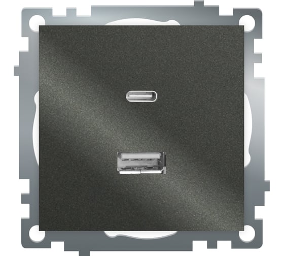 Механизм розетки 2-местной STEKKER USB + type C, 250В, 3А, max 20W, серия Катрин, графит, GLS10-7116-06, 50052 1