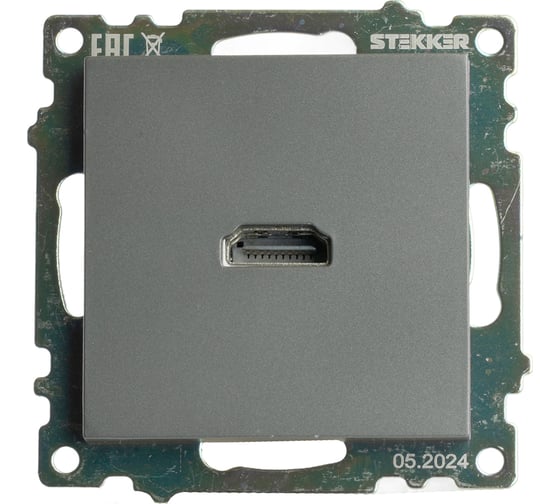 Механизм розетки HDMI STEKKER 2.1, Type A, серия Катрин, графит, GLS00-7118-06, 50059