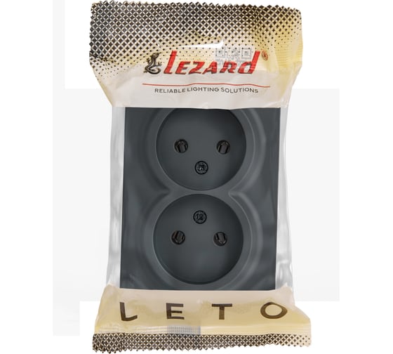 Розетка Lezard LETO двойная б/з закрытый корпус ПБТ графит 752-3400-128B