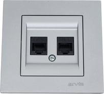 Розетка дата с двойным разъемом на выходе Arvia Electric (2 х RJ45 кабель CAT6) цвет серебряный (с рамкой) 20032000248