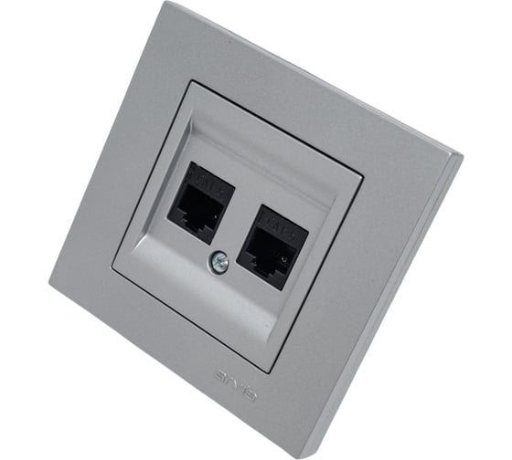 Розетка дата с двойным разъемом на выходе Arvia Electric (2 х RJ45 кабель CAT6) цвет серебряный (с рамкой) 20032000248