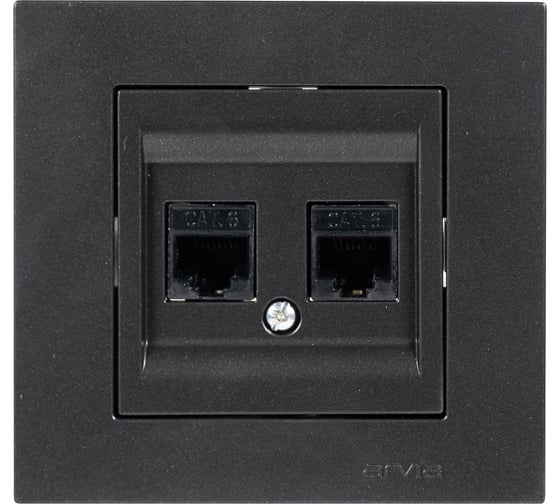 Розетка дата с двойным разъемом на выходе Arvia Electric (2 х RJ45 кабель CAT6) цвет черный (с рамкой) 20072000248