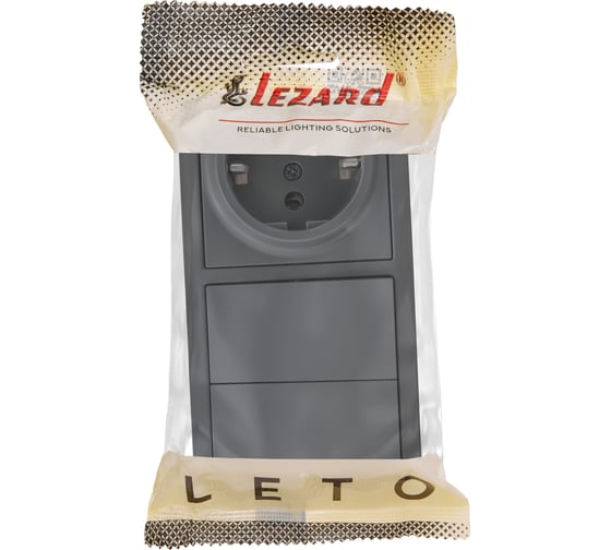 Выключатель Lezard LETO двойной и розетка с/з,графит горизонталь 752-3400-170BKP