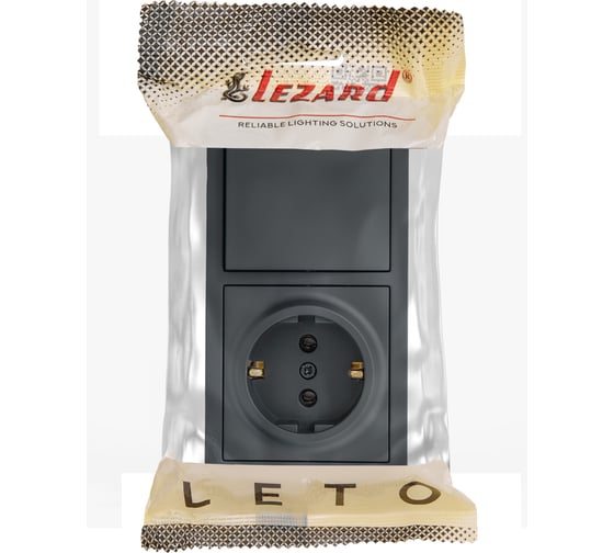 Выключатель Lezard LETO и розетка с/з, графит горизонталь 752-3400-170BAP