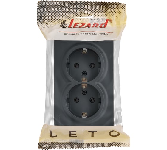 Розетка Lezard LETO двойная с/з закрытый корпус ПБТ графит 752-3400-127B