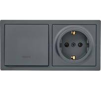 Выключатель Lezard LETO с подсветкой и розетка с/з, графит горизонталь 752-3400-170BIP