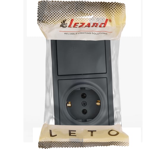 Выключатель Lezard LETO проходной и розетка с/з, графит горизонталь 752-3400-170BVP