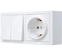 Выключатель двойной и розетка с заземлением Lezard LETO белый горизонтальный 752-0200-170BKP