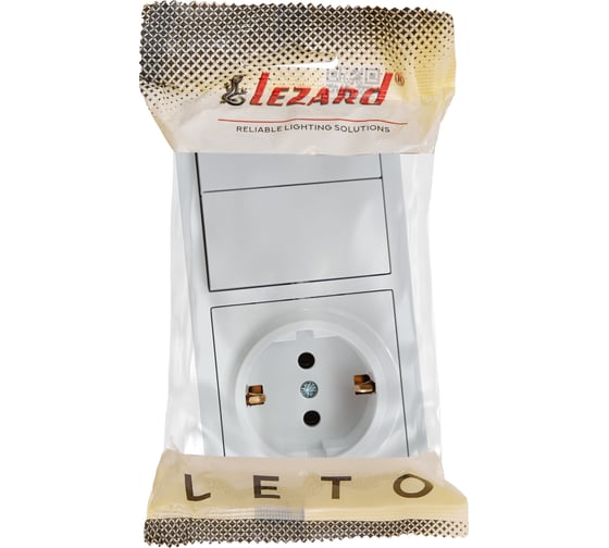 Выключатель двойной и розетка с заземлением Lezard LETO белый горизонтальный 752-0200-170BKP