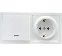 Выключатель с подсветкой и розетка с заземлением Lezard LETO белый горизонтальный 752-0200-170BIP