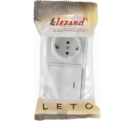 Выключатель с подсветкой и розетка с заземлением Lezard LETO белый горизонтальный 752-0200-170BIP