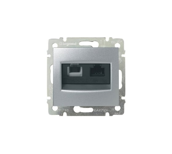 Розетка двойная Legrand RJ11+RJ45 категория 5e UTP - Valena - алюминий 770280