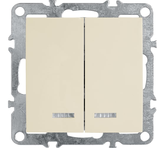 2-клавишный выключатель STEKKER с индикатором, механизм, PSW10-9102-02, 250В, 10А, серия Эрна, слоновая кость 39321
