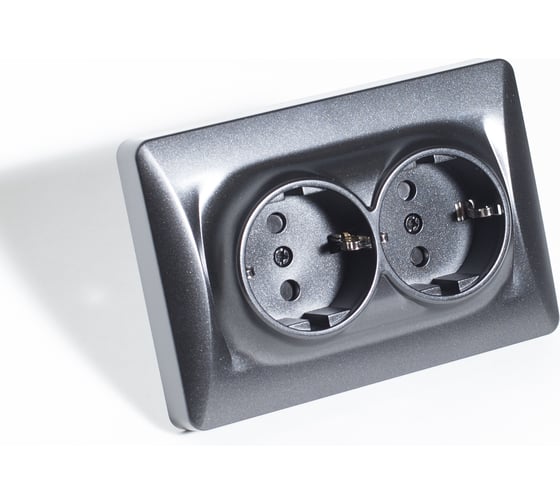 Розетка электрическая 2x2К+З SPL, 16А, 220-250V (антрацит) 6 шт. 201023