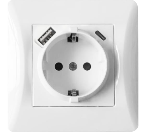 Розетка электрическая 2К+З/2xUSB A/C SPL, 125-250V (белый) 9 шт. 201005 1