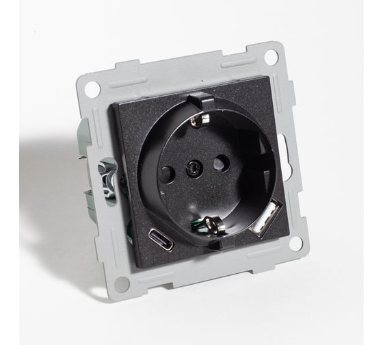 Розетка электрическая 2К+З/2xUSB A/C SPL, 125-250V (антрацит) 9 шт. 201025