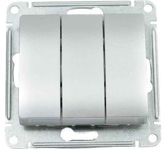 3-клавишный механизм выключателя Systeme Electric скрытой проводки Glossa 10А IP20 1+1+1 10AX алюминий GSL000331