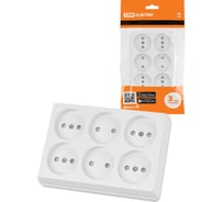 Розетка TDM ELECTRIC шестиместная, 2П, открытой установки, IP20, 10A, с защитными шторками, белая, Ладога SQ1801-0141