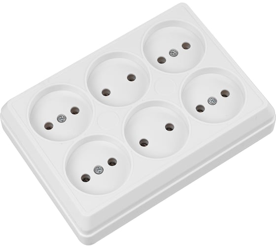 Розетка TDM ELECTRIC шестиместная, 2П, открытой установки, IP20, 10A, с защитными шторками, белая, Ладога SQ1801-0141