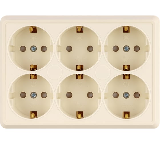 Розетка TDM ELECTRIC шестиместная, 2П+3, открытой установки, IP20, 16A, с защитными шторками, сл.кость, Ладога SQ1801-0247