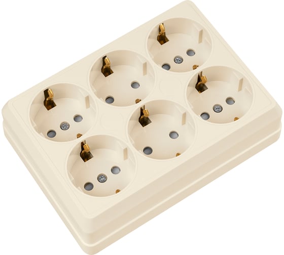 Розетка TDM ELECTRIC шестиместная, 2П+3, открытой установки, IP20, 16A, с защитными шторками, сл.кость, Ладога SQ1801-0247