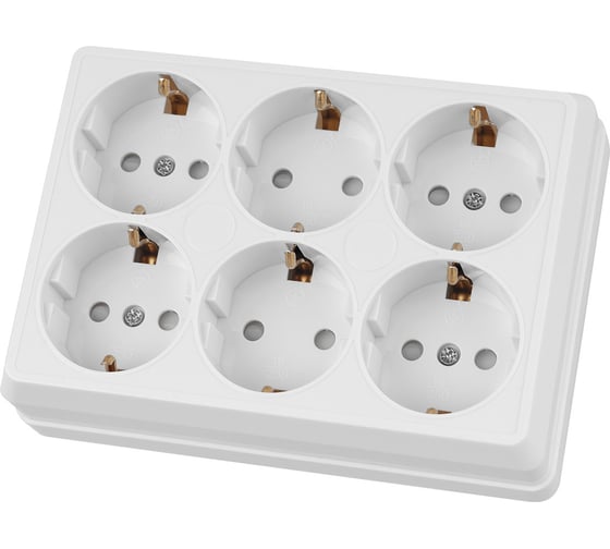 Розетка TDM ELECTRIC шестиместная, 2П+3, открытой установки, IP20, 16A, с защитными шторками, белая, Ладога SQ1801-0143
