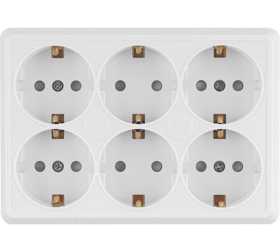 Розетка TDM ELECTRIC шестиместная, 2П+3, открытой установки, IP20, 16A, с защитными шторками, белая, Ладога SQ1801-0143