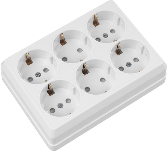 Розетка TDM ELECTRIC шестиместная, 2П+3, открытой установки, IP20, 16A, с защитными шторками, белая, Ладога SQ1801-0143