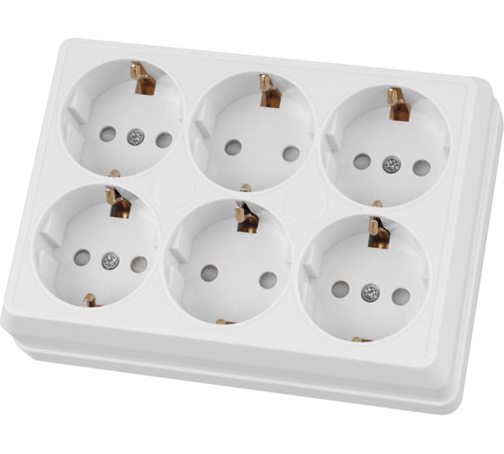 Розетка TDM ELECTRIC шестиместная, 2П+3, открытой установки, IP20, 16A, с защитными шторками, белая, Ладога SQ1801-0143