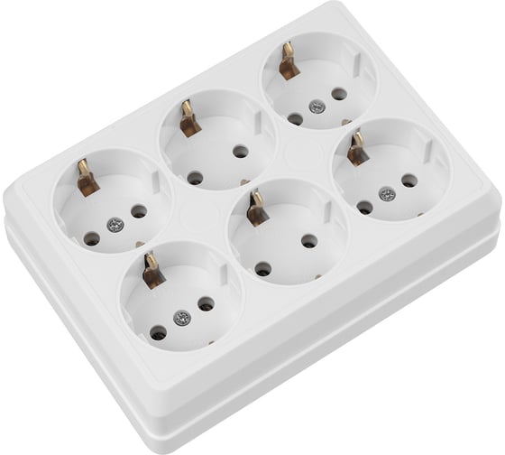 Розетка TDM ELECTRIC шестиместная, 2П+3, открытой установки, IP20, 16A, белая, Ладога SQ1801-0142