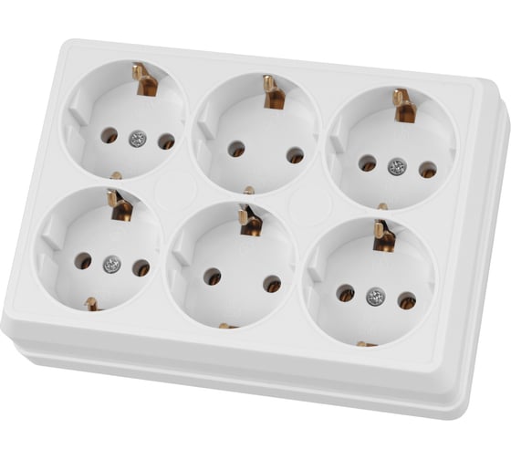 Розетка TDM ELECTRIC шестиместная, 2П+3, открытой установки, IP20, 16A, белая, Ладога SQ1801-0142